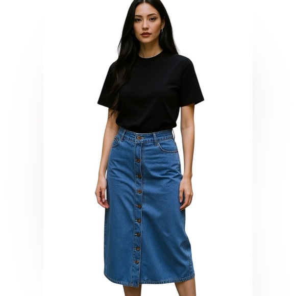 Woman Within Boho Denim Maxi Column Skirt Full Button Front Elastic Back Pocket… - Picture 8 of 11